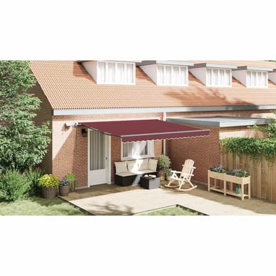 vidaXL - Luifel - handmatig - uittrekbaar - met - LED's - 400x300 - cm - bordeauxrood