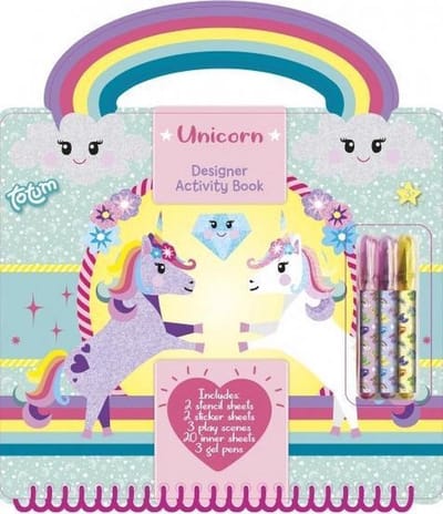 Totum Unicorn Designer vakantie doeboek stickeren, tekenen en schrijven - creatief speelgoed meisjes vanaf 3 jaar - 25 delig - incl. stickers en sjablonen knutselen