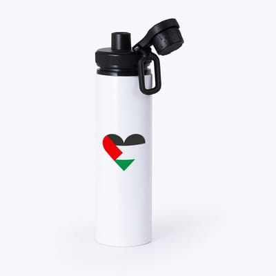 Hacebo® - Palestina vlag hart vorm waterfles met draaidop zwart - mensen die liefde willen geven aan Palestina - degene die van Palestina houden - supporten - oorlog - verjaardagscadeautje - gift - geschenk - kado - water fles - 850ML