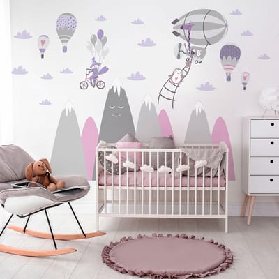 Kinderstickers met Scandinavische bergen en rondlopende dieren, 50 x 75 cm
