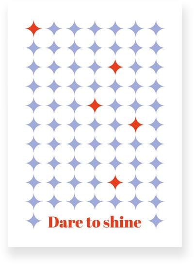 Poster 20x30 cm - Dare to Shine - Ruitpatroon - Blauw - Rood - Grafisch - Retro - Muurdecoratie - Wanddecoratie