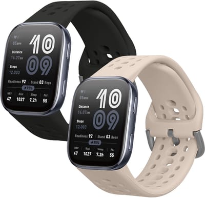 kwmobile 2x horlogebandjes geschikt voor 22mm Amazfit Bip 6 / Bip 5 Unity / Bip 5 / GTS 3 / Balance 2 / Helio Strap bandje - Smartwatch bandjes van TPU - Activity tracker horloge band in zwart / beige