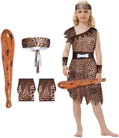 Haarstrik en Bruine Leoprint Jasje voor Meisjes met Steentijd Themaparty en Accessoires