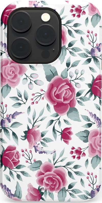 Casetastic Hoesje Geschikt voor Apple iPhone 14 Pro Magsafe - Stijlvolle Beschermende Duo-layer Case - Paarse Bloem Pracht
