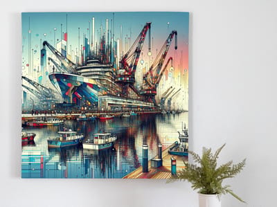 Modern haven schilderij | Hedendaags maritiem meesterwerk met een moderne haven als inspiratie | Kunst - 60x60 centimeter op Dibond | Foto op Dibond