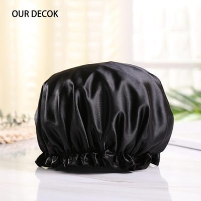 Bonnet de bain imperméable pour salle de bain, couverture de cheveux, fournitures pour femmes, bonnet de douche, bonnet de bain pour adulte, accessoires de salle de bain noir