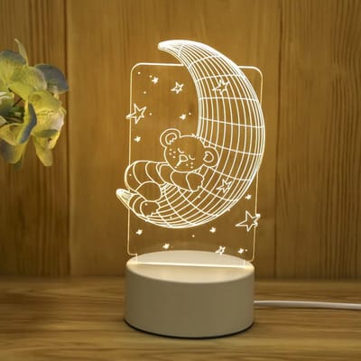 3D illusie LED lampje - Beer op maan - Moon bear - Warm licht - USB Stekker - Tafellamp - Sfeerlamp - Bureaulamp - Nachtlamp - Cadeautje - Kinderlamp - Decoratie - Geboorte - Verjaardag - Valentijn