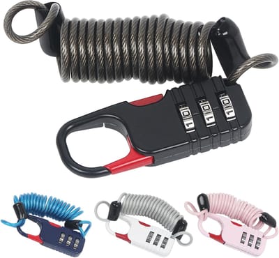 4 Pieces Motorcycle Helmet Lock - Portable Cable Lock for Bike - Combination Lock - 3 Digits Bicycle Lock - High Security for Helmets - Luggage - Bikes - Pushchair