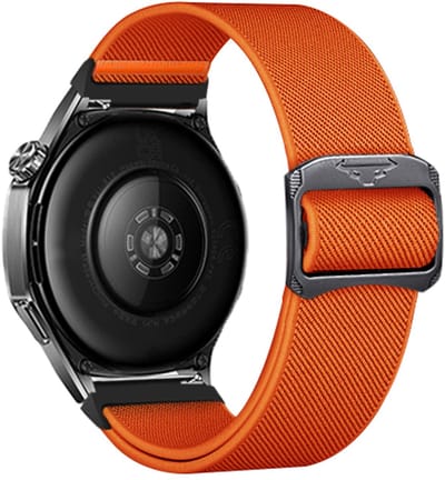 Stravo 20mm Nylon Verstelbare Bandje – Geschikt voor Samsung Galaxy Watch 7 / 6 / 5 / 4 – Sterk & Stoer Elastisch Gevlochten Horlogeband – Compatibel met Garmin Vivoactive 6 / 5 / 3, Forerunner 245, Venu SQ 2, Vivomove & Huawei – Oranje