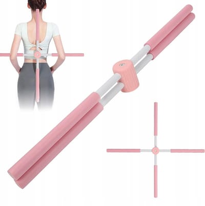Yoga Blok - Yoga stick - Houding Corrector - Postuur Corrector Stang – Yoga Hulpmiddel - 77cm & Inklapbaar - Met Schuim Grepen - Roze - Voor Schouders & Rug - Voor Thuis & Gym