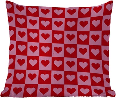 Tuinkussen - Rood - Roze - Schaakbord - Valentijn - 40x40 cm - Weerbestendig
