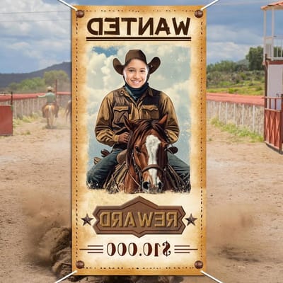SnelShoppen - WADORN Cowboy Wanted Foto Deurbanner, Western Thema Achtergrond, Grote Stof Fotobehang Props Decor voor Cowboy Feest, Cowboy Gezicht in