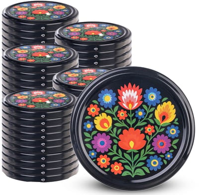 KADAX schroefdeksel TO82 voor potten van 82 mm – Twist-Off-vervangingsdeksels voor inmaak- en jam potten van 235-900 ml, luchtdicht en vaatwasmachinebestendig (volksbloemen, set van 50)