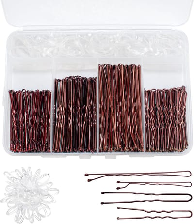 SnelShoppen - 200 Stuks Bruine Haarspeldjes Bobby Pins en 100 Stuks Onzichtbare Doorzichtige Haarelastiekjes voor Vrouwen en Meisjes - Perfect voor Fe