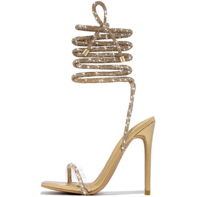 Liyke Sexy Gouden Kristal Enkel Kruisband Sandalen Vrouwen Zomer Feest Bruiloft Banket Schoenen Mode Open Teen Club Stripper Hakken 39 gray