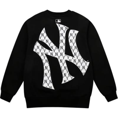 MLB Bloemen Serie New York Yankees Kleurblok Logo Pullover Katoen Ronde Hals Losse Lange Mouw Sweatshirt Unisex sweatshirt Zwart 31MTM2111-50L XS white