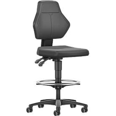 Werkstoel Allrounder, zonder armleuningen, permanent contact, met zit-stop-wielen, PU-bekleding, zwart