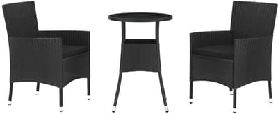 Balkonset 2 personen - Tuinset - Bistroset - Zwart - Weerbestendig - 3 delig - Tuintafel en 2 stoelen - 2 personen - Poly rattan