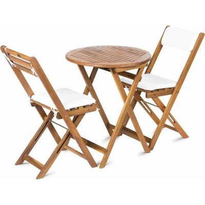 Set de balcon Fieldmann FDZN 4003-T - Table et 2 chaises pliantes - Bois d'acacia - Coussins inclus