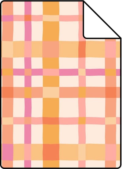 Proefstaal ESTAhome behang ruitjes paars en oranje - 26.5 x 21 cm - 132049-S