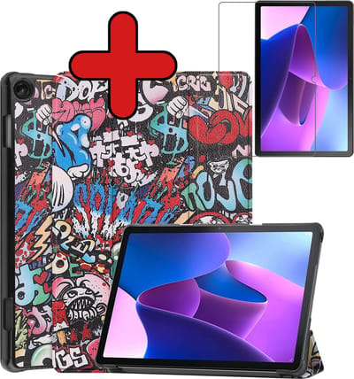 Hoesje - Geschikt voor Lenovo Tab M10 (3e / 3rd generatie) - Met Screenprotector - Hardcover Book Case - Trifold Bookcase Hoes - Hard Cover - Tablethoes - Graffity