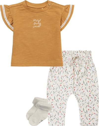 Noppies - Kledingset - 3 delig - Broek Cape Coral Whitecap Gray - Shirt North Oaks Apple Cinnamon - 1 paar sokjes - Maat 68