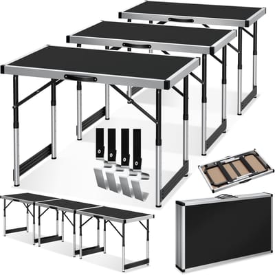 tectake® Aluminium Behangtafel - 3 Stuks - 100 x 60 cm - MDF-panelen - Inklapbare Behang Tafel - Ook te gebruiken als Campingtafel, Partytafel, Rommelmarkttafel, Werktafel - Vouwtafel - Klaptafel - Zwart