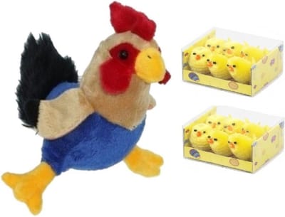 Pluche kippen/hanen knuffel van 20 cm met 12x stuks mini kuikentjes 3,5 cm - Paas/pasen decoratie
