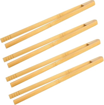 4 stuks lange houten barbecuetangen van 30 cm | Antislip en herbruikbaar voor grillen, braden en koken, ideaal voor vlees, groenten en salades