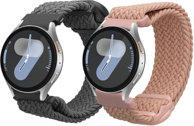 kwmobile Horlogebandjes geschikt voor Samsung Galaxy Watch 4 / 5 / 6 Galaxy Watch 7 / FE - 2 x Nylon Smartwatch bandje in grijs / oudroze.