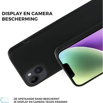 Mobiparts Silicone Cover hoesje geschikt voor Apple iPhone 14 Plus met 1 Screenprotector van Gehard Glas - Zwart