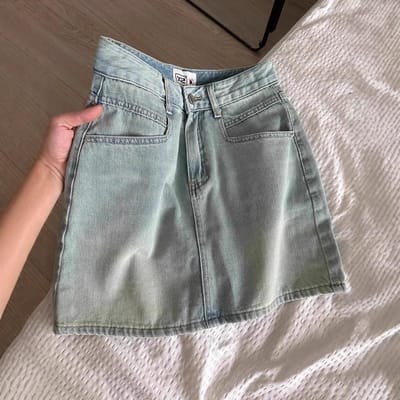 Retro Strik Geborduurde Denim Rok voor Dames In Zomer Hot Girl Heupomsluitende Minirok A-lijn Slanke Rok 2XL blauw
