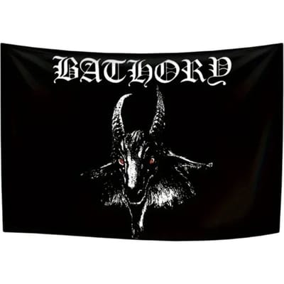 1 Stuk Bathory Black Metal Geit Kunst Wandkleed, 2D Polyester Wanddecoratie, Donker Occulte Decoratie Wandkleed, Ideaal Cadeau Voor Heavy Metal Ent 60X90cm