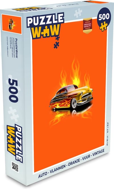 Puzzel Auto - Vlammen - Oranje - Vuur - Vintage - Legpuzzel - Puzzel 500 stukjes