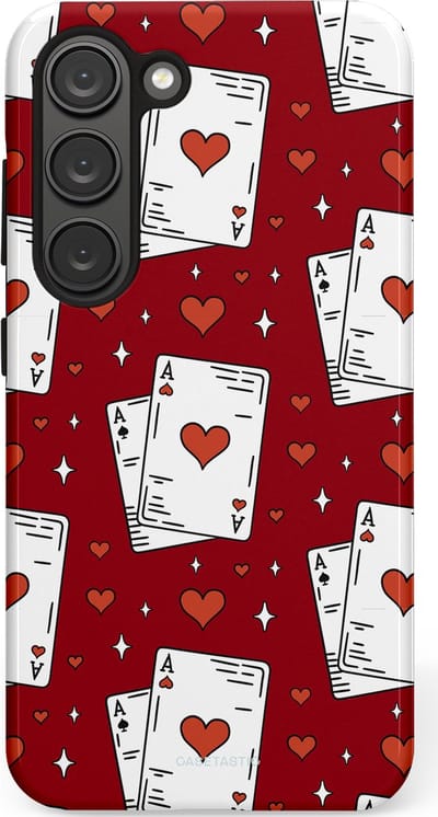Casetastic hoesje geschikt voor Samsung Galaxy S23 - Dubbellaagse bescherming - Kaarten Aas - Fashion Case - Bordeaux Wit Zilver