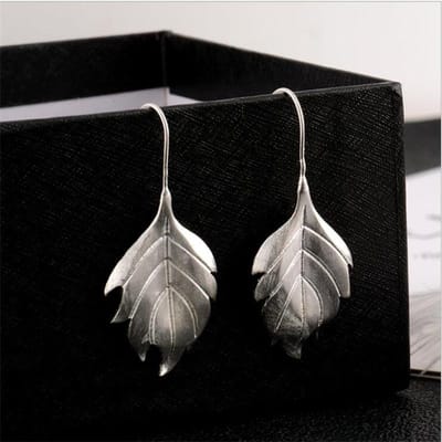 Boucles d'oreilles en argent sterling 925 avec fleur brossée faite à la main, nouvelle mode, crochet d'oreille, feuille élégante, exquise, populaire, Se145 gray