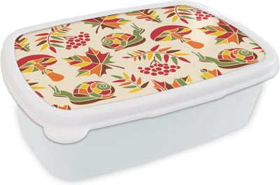 Broodtrommel Wit - Lunchbox - Brooddoos - Herfst - Slakken - Patroon - 18x12x6 cm - Volwassenen