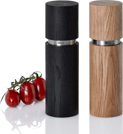 AdHoc Textura Grande Peper- en Zoutmolen Set – 20 cm – Donker & Licht Hout – Essenhout – CeraCut Keramisch – 2-delig