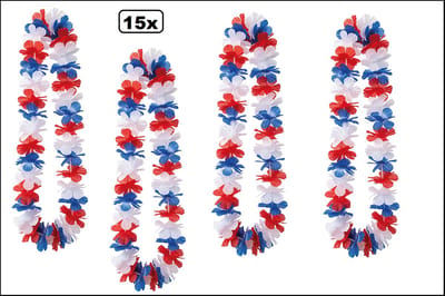15x Hawai slinger Nederland - bloemenkrans - Rood/wit/blauw Holland WK Voetbal thema feest hawaii krans Frankrijk