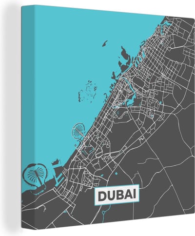 Canvas Schilderij Dubai - Stadskaart - Blauw - Kaart - Plattegrond - 20x20 cm - Wanddecoratie