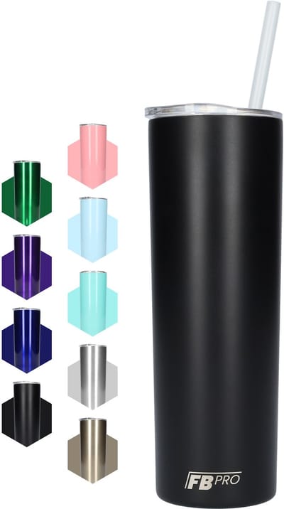 Slanke drinkbeker met rietje - Waterbeker - Thermosbeker - Isoleerkan - Robuust design - Lang formaat - Ideaal voor warm en koud weer - Dubbelwandig - 550 ML - RVS - Zwart
