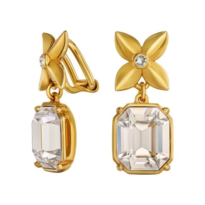 Traveller Clip Oorbellen - Oorclips Dames - Hangers - 22 Karaat Verguld - Kristallen - Rond - 3mm - Achthoek - 14x12mm - Bloem - 27x12mm - 157889