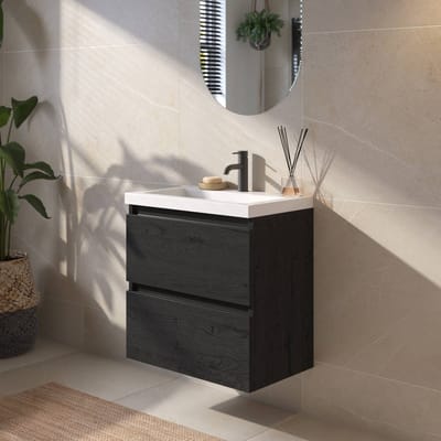 Saqu Gaia Badkamermeubel Set - 60x40 cm - Voorgemonteerd - Zwart - Wastafelmeubel - Badmeubel