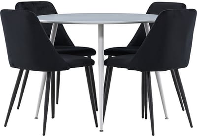Plaza eethoek tafel Ø100cm en 4 velours stoelen grijs.