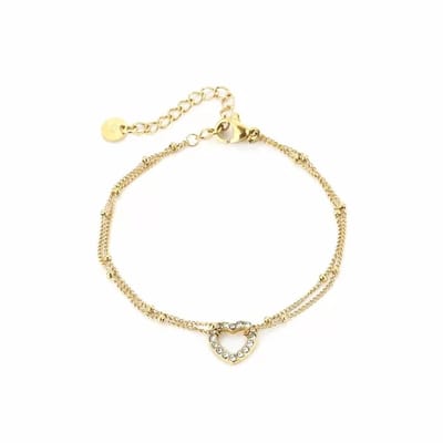 Bijoutheek Armband (Sieraad) Open Hart Witte Stenen Goud