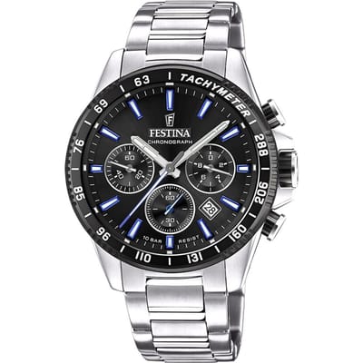 Festina F20560/5 Heren Horloge - Chronograaf - Mineraalglas - Roestvrijstaal/Staal - Zilverkleurig - Ø 45 mm - Quartz - Vouw/Vlindersluiting