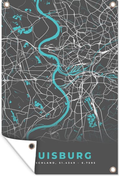 Muurdecoratie Duitsland – Blauw – Duisburg – Stadskaart – Kaart – Plattegrond - 120x180 cm - Tuinposter - Tuindoek