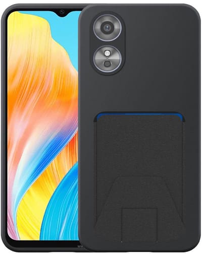 Geschikt voor Oppo A18 / A38 Telefoonhoesje met Verstelbare Leren Pasjeshouder - Flexible Back Cover Case Siliconen TPU with Adjustable Leather Cardslot - Zwart - Smartphonica geschikt voor Oppo A18;Oppo A38