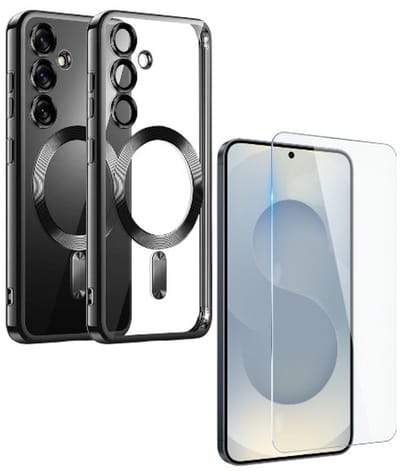 Backcover hoesje Geschikt voor: Samsung Galaxy S25 Plus - met 2x Screenprotector [magnetische hoes] compatibel met MagSafe Dames Heren - Zwart