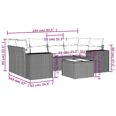 vidaXL - 7-delige - Loungeset - met - kussens - poly - rattan - beige
